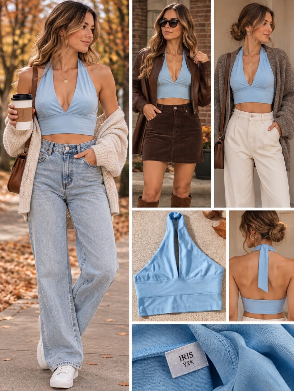 Iris‎ Y2K Baby Blue Halter Top Festival Crop Top Med